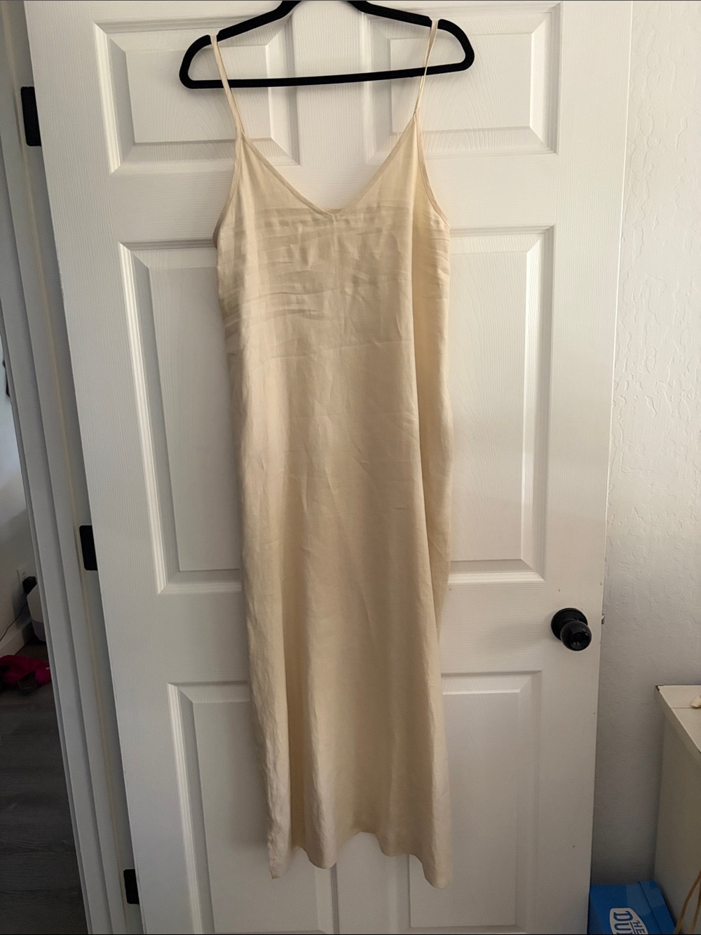 Silky Cream Slip Maxi Dress with Spaghetti Straps 100% cotton